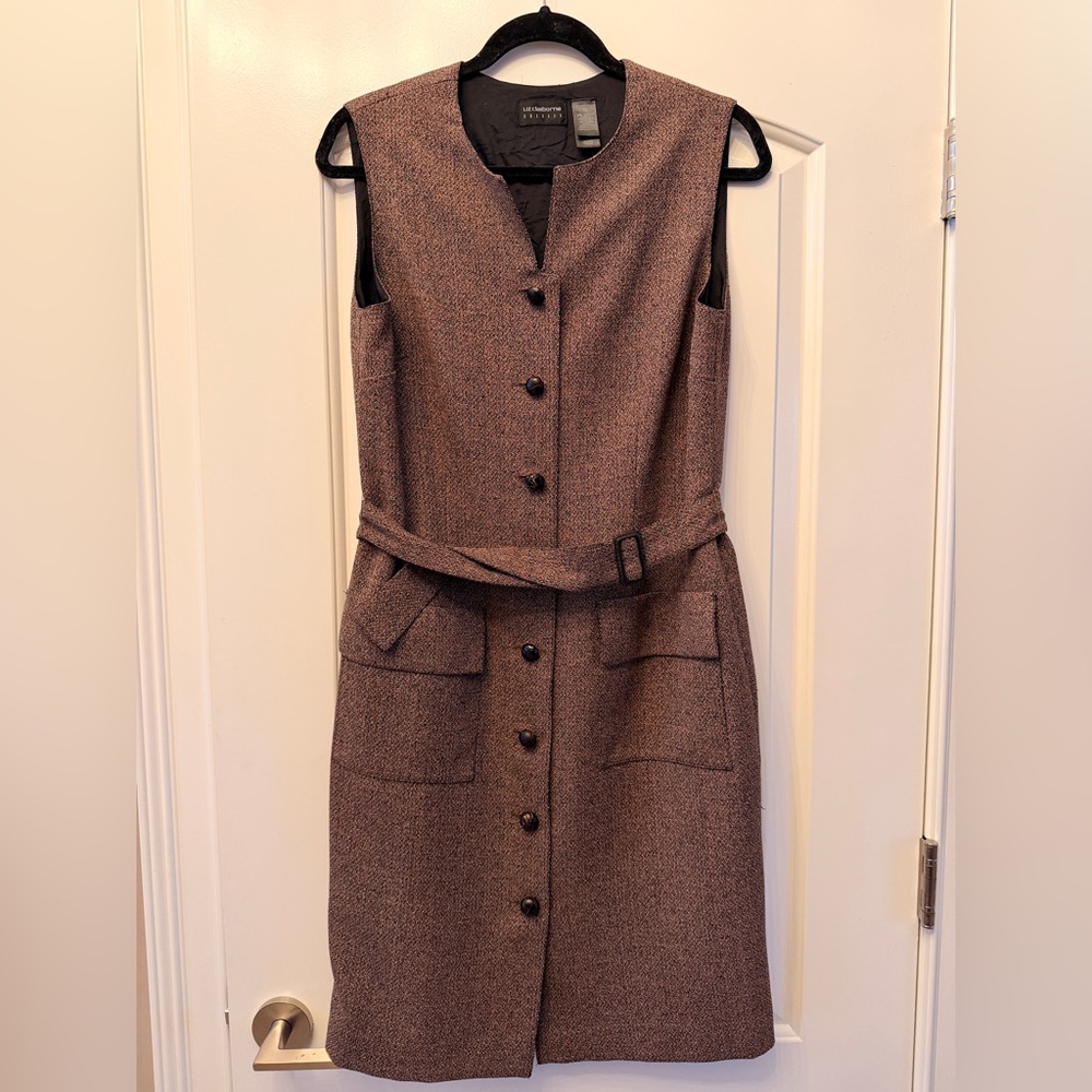 Liz Claiborne Sleeveless Belted Brown Button-Front Dress-Size 10